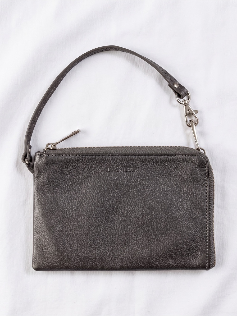 DANIER GREY LEATHER WRISTLET WALLET CLUTCH